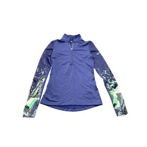 Nike Pro Hyperwarm Quarter Zip Womens Small Purple Geometric Camo Sleeve Top